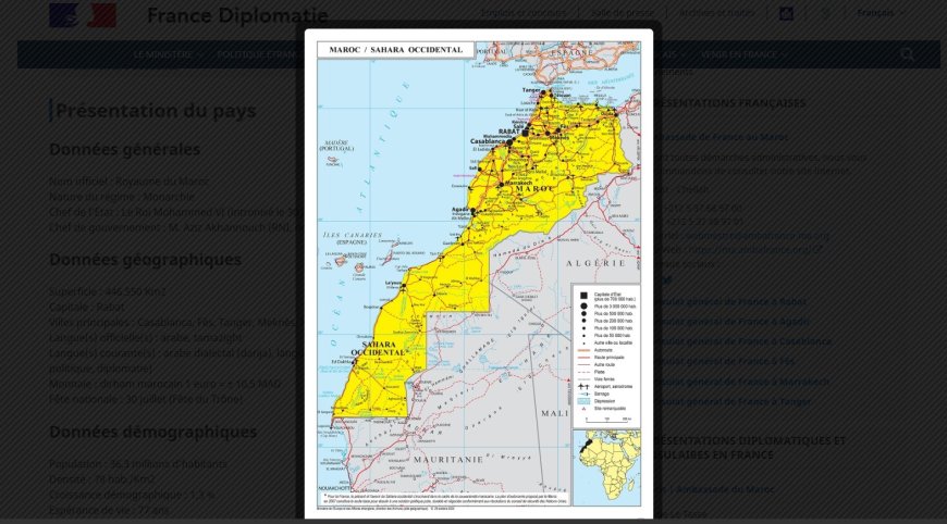 الخارجية الفرنسية تنشر الخريطة الرسمية للمملكة تشمل صحراءها على موقعها الرسمي