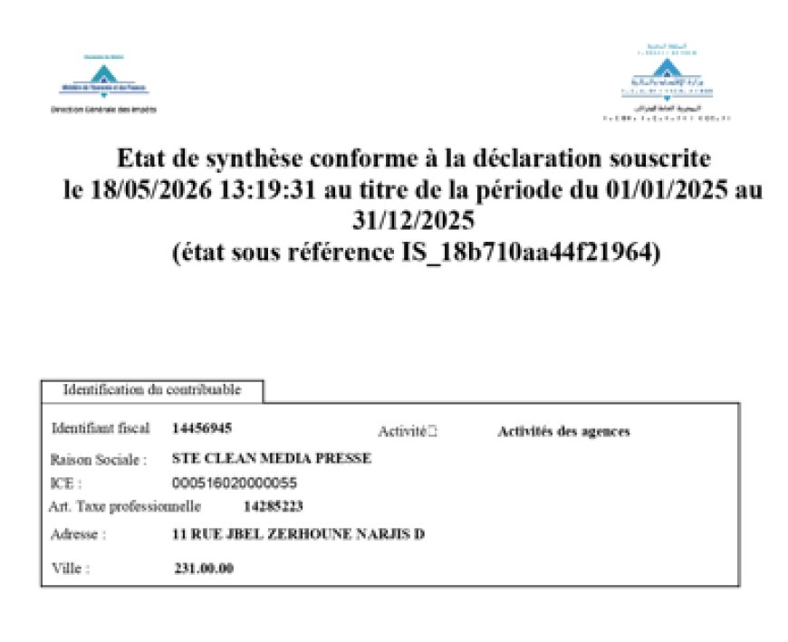 Etat de Synthèse de Ste CLEAN MEDIA